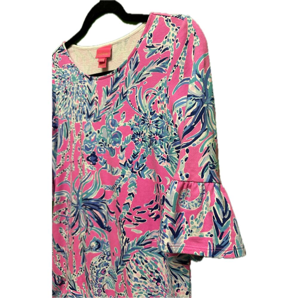 Lilly Pulitzer Girls Pink Blue Ruffle Hem Dress XL (14) Sorrento Dress - Picture 6 of 6